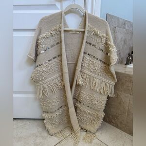 Ellison Cream Textured Poncho with Fringe